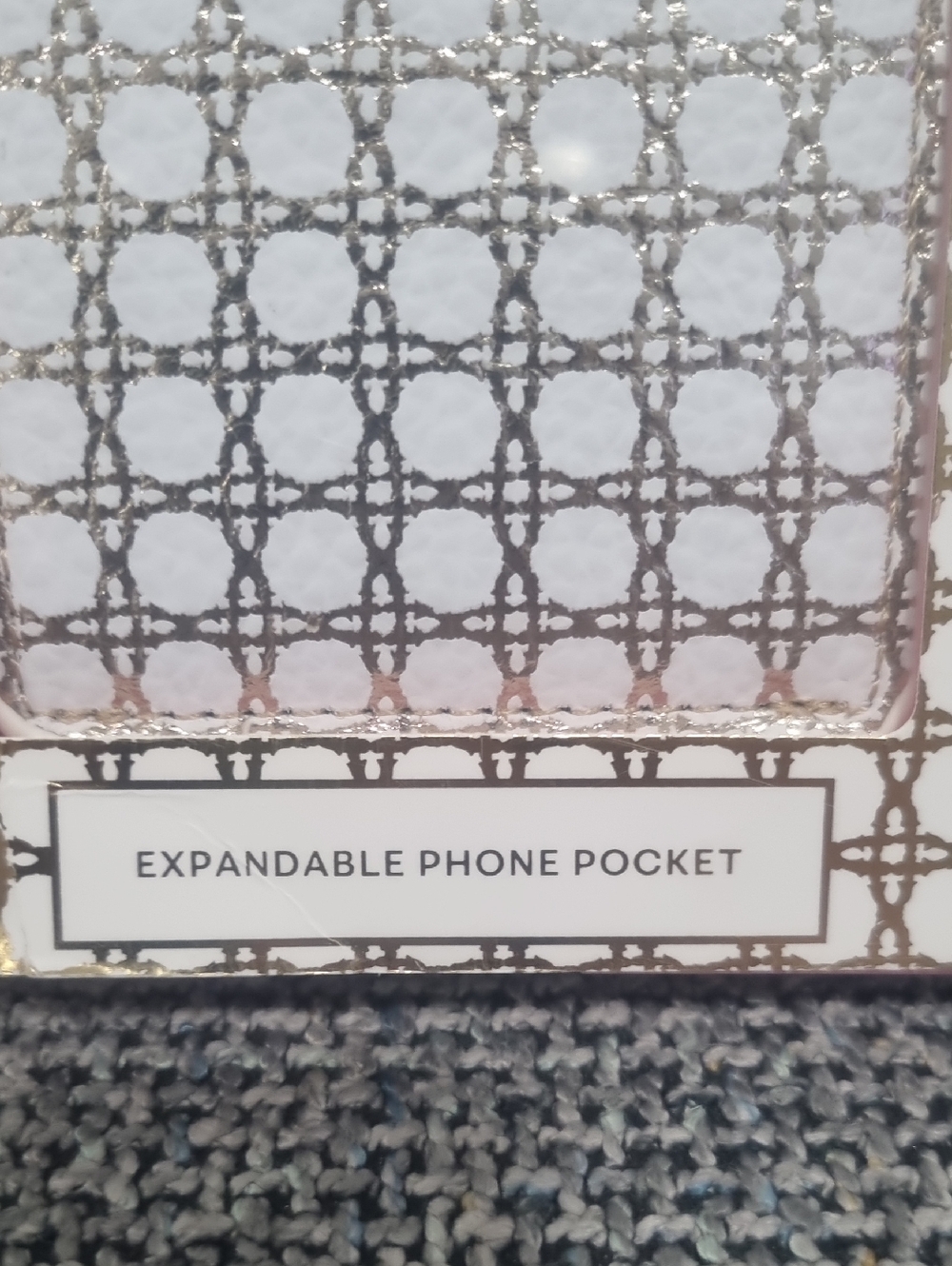 LILLY PULITZER Expandable Phone Pocket in Gold Metallic Caning Pattern - Picture 5 of 8